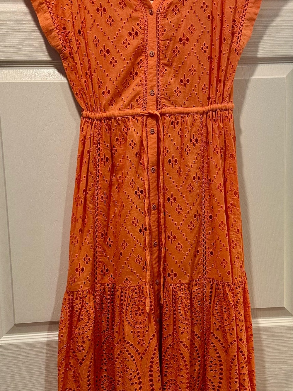 Sundance Orange Eyelet Button-Front Tie-Waist Dress - Picture 3 of 3